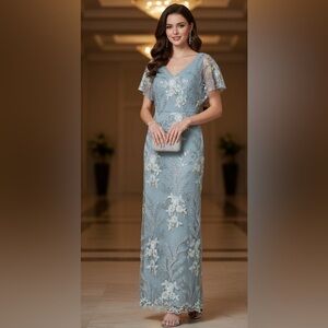 Alex Evenings Sequin Embroidered Kimono Sleeve Long Dress Maxi . NWT